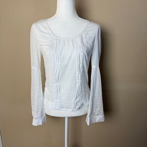 Monoreno White Embroidered Peasant Boho Blouse- Small